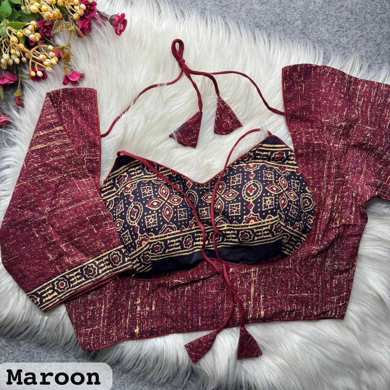 Pure Ajrakh Cotton Masaba Neck ready made blouse