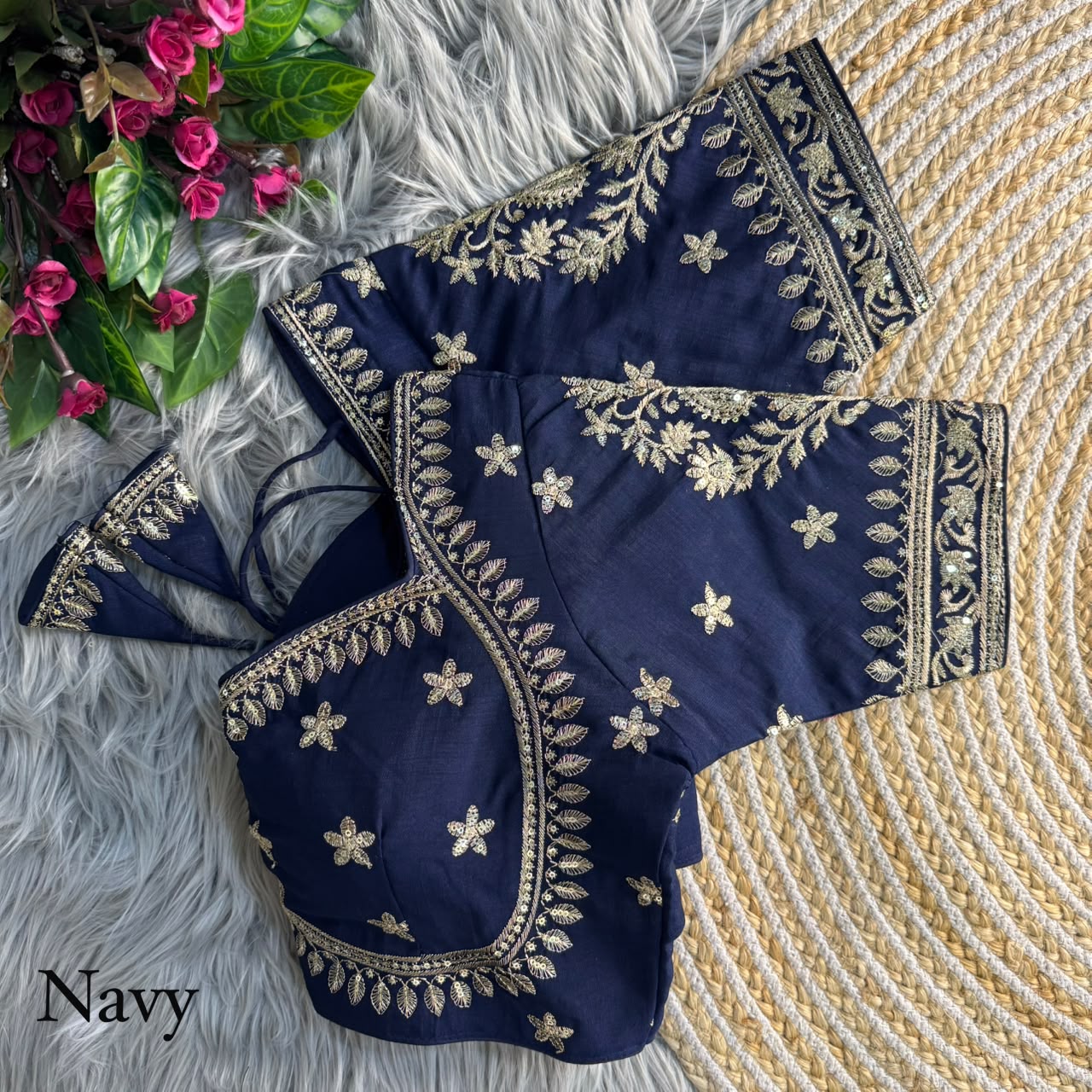 Heavy zari sequins work ready made blouse