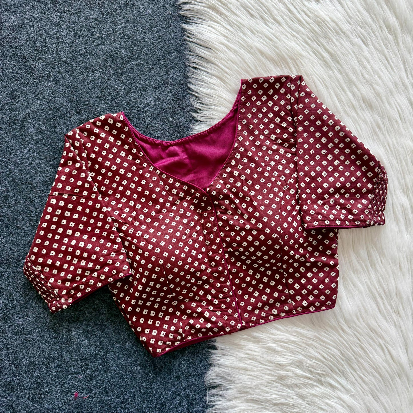 Beautiful hand block print with side elastic ready made blouse