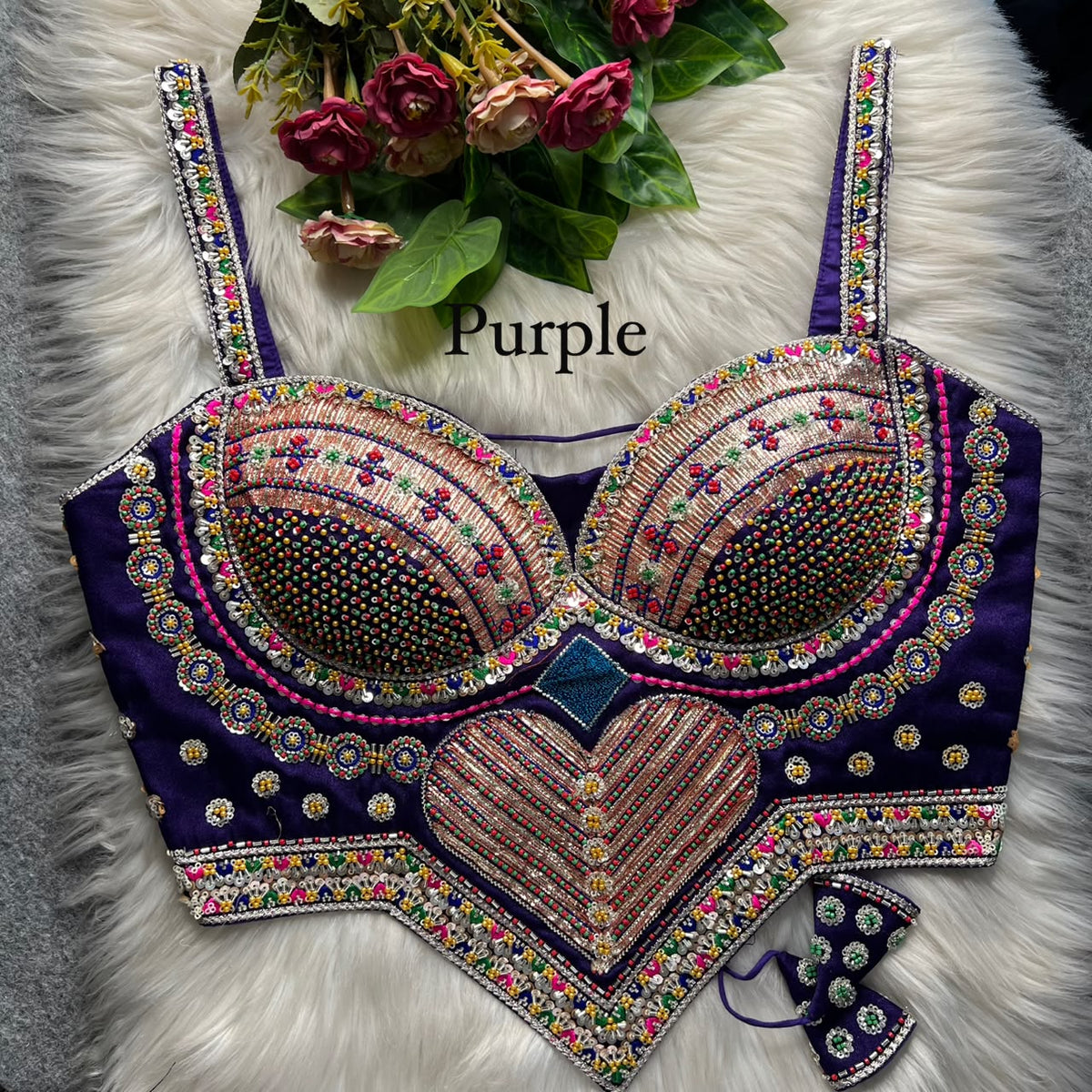 NEW BEADS & RIBBON WORK CORSET-STYLE READY MADE BLOUSE