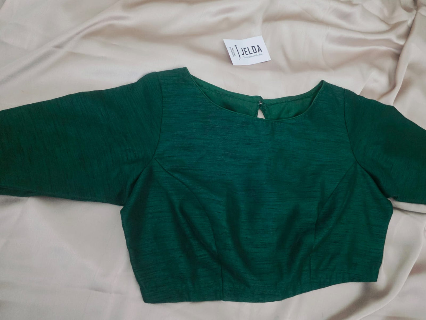 Pure dupion silk Green Boatneck Elbow Sleeve custommade blouse