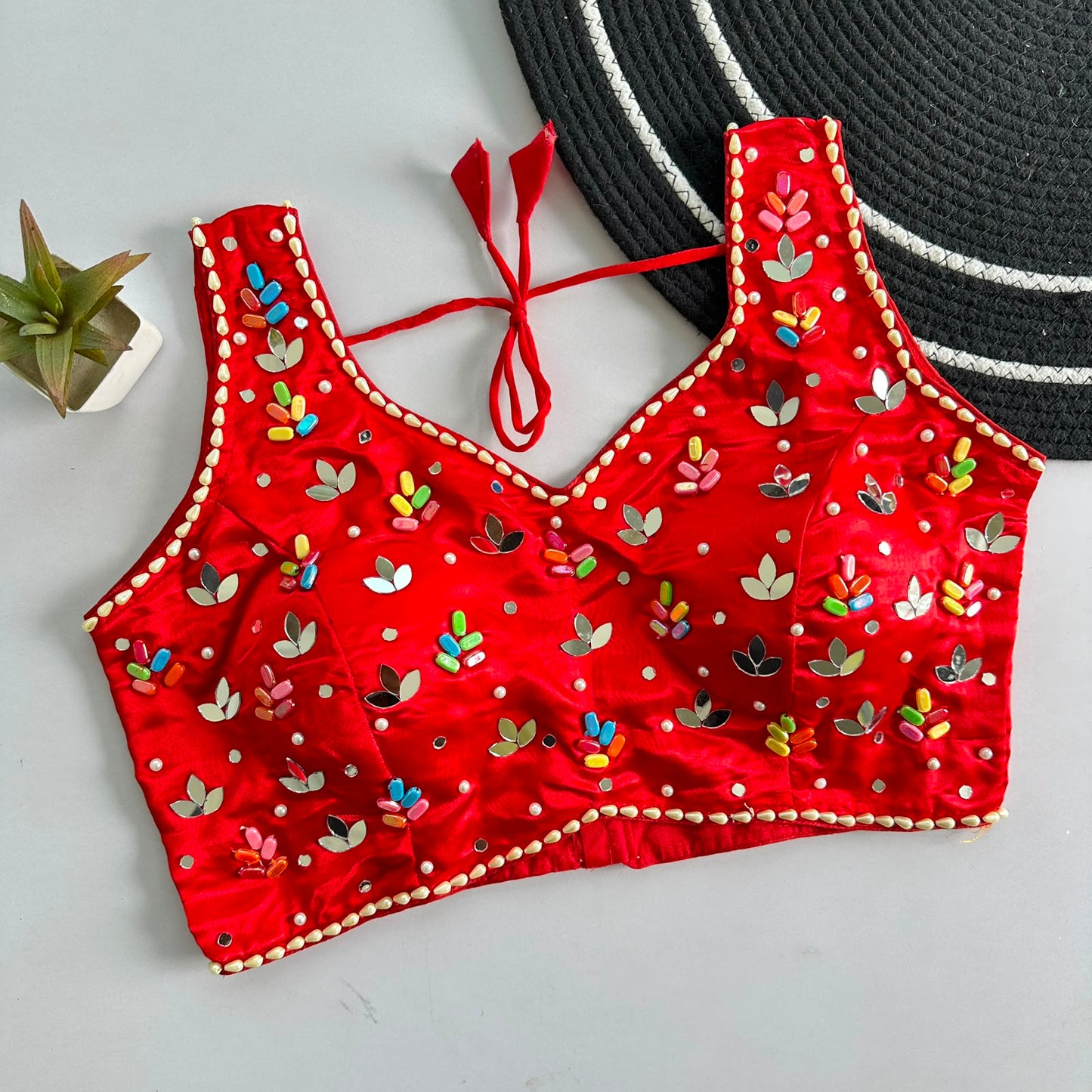 Heavy Real Mirror + Moti work ready made blouse