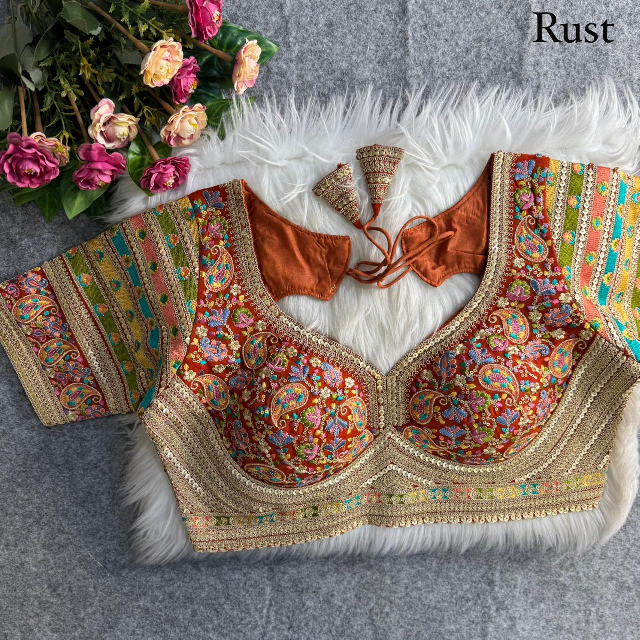 Beautiful Antique Viscose Thread Work ready made blouse