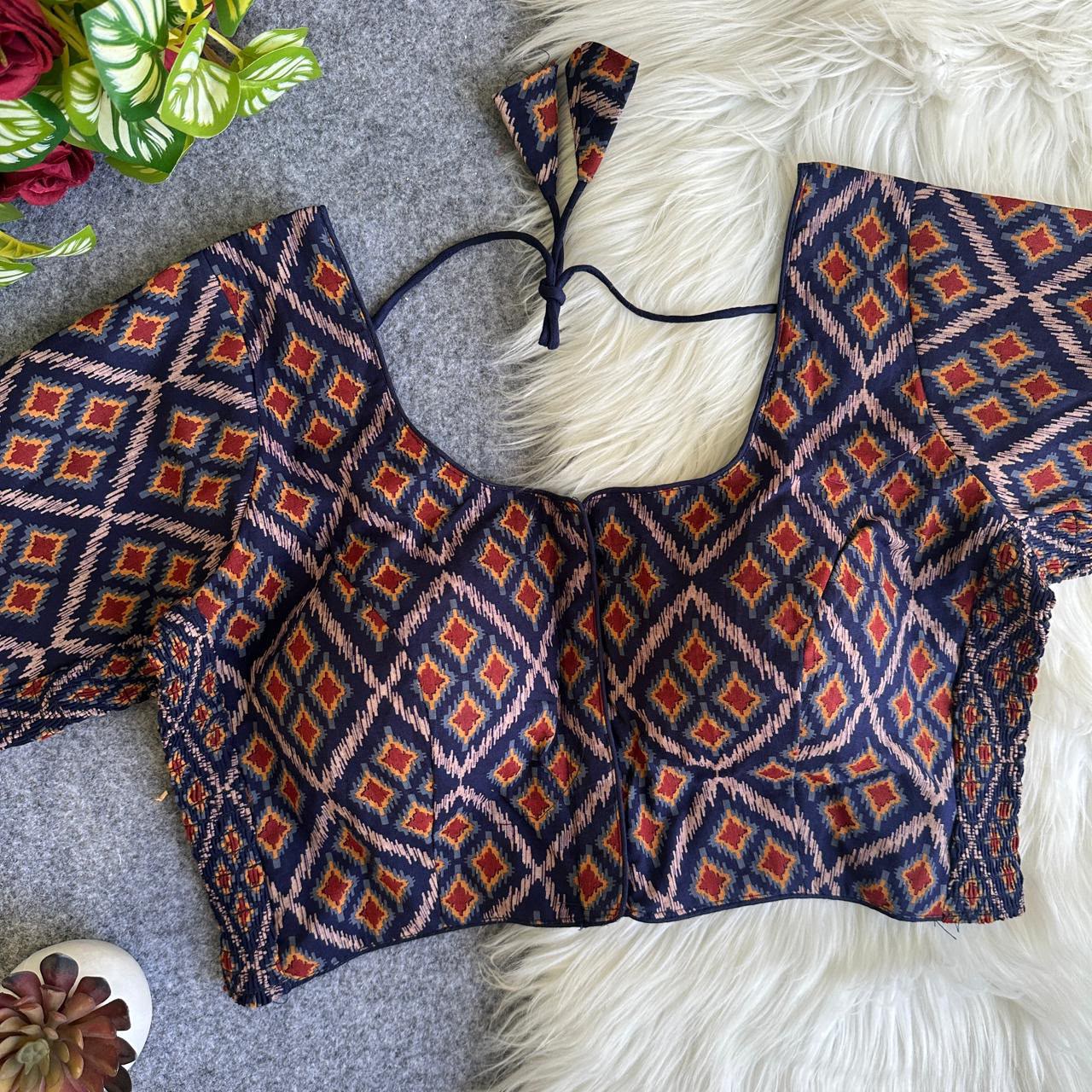 presenting flexi fit Pure Ajrakh Cotton ready made blouse
