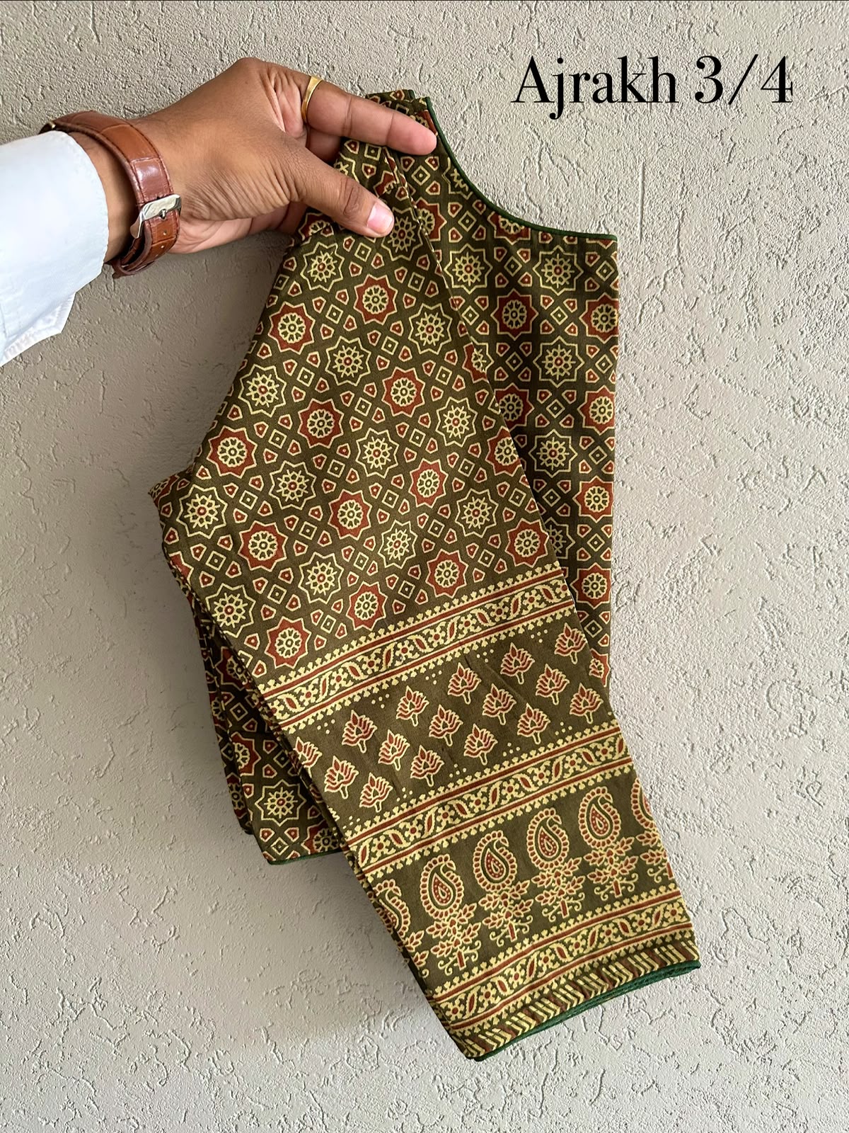 Ajrakh block print 3/4th sleeve ready made blouse