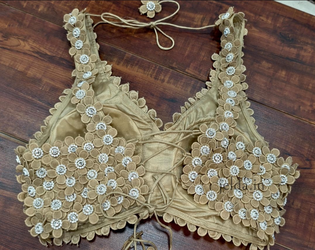 Exclusive Flower beads and lace handwork custom made blouse