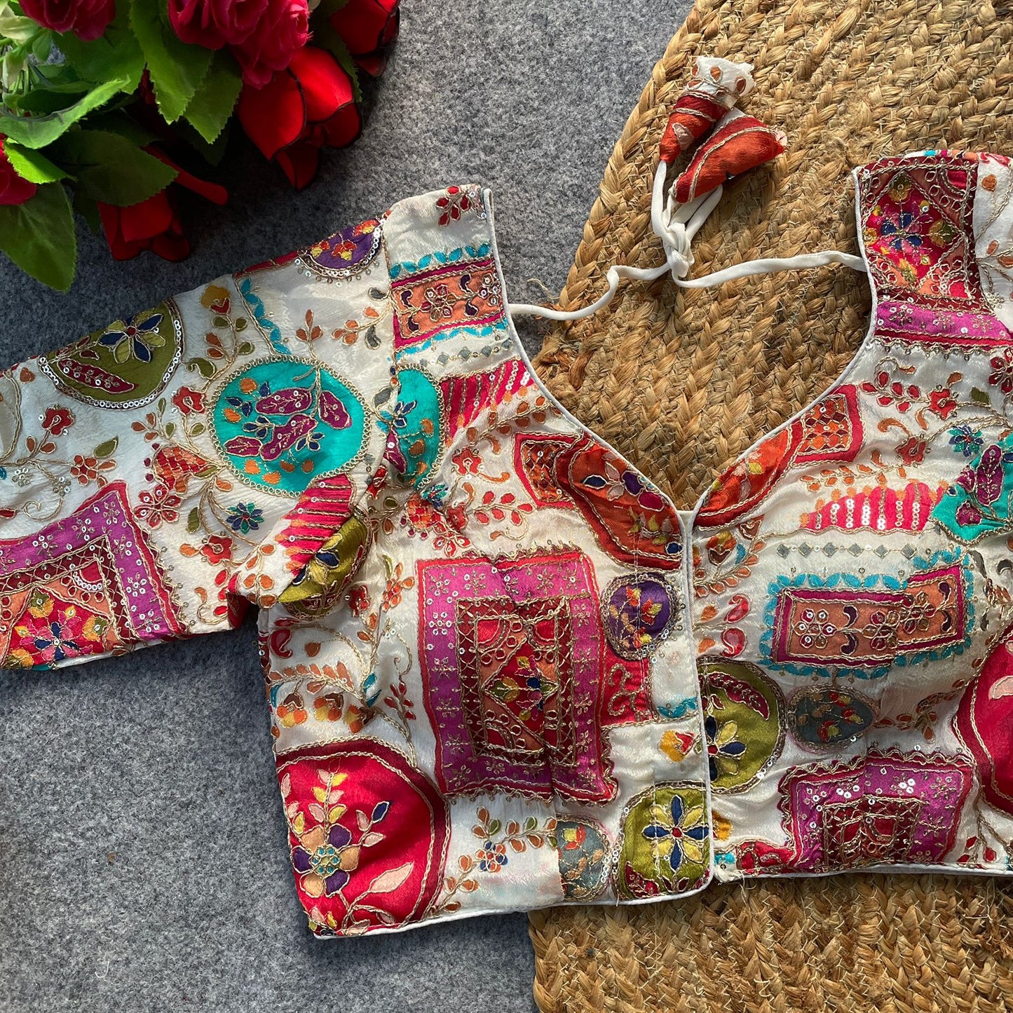 Heavy chinon position print ready made blouse