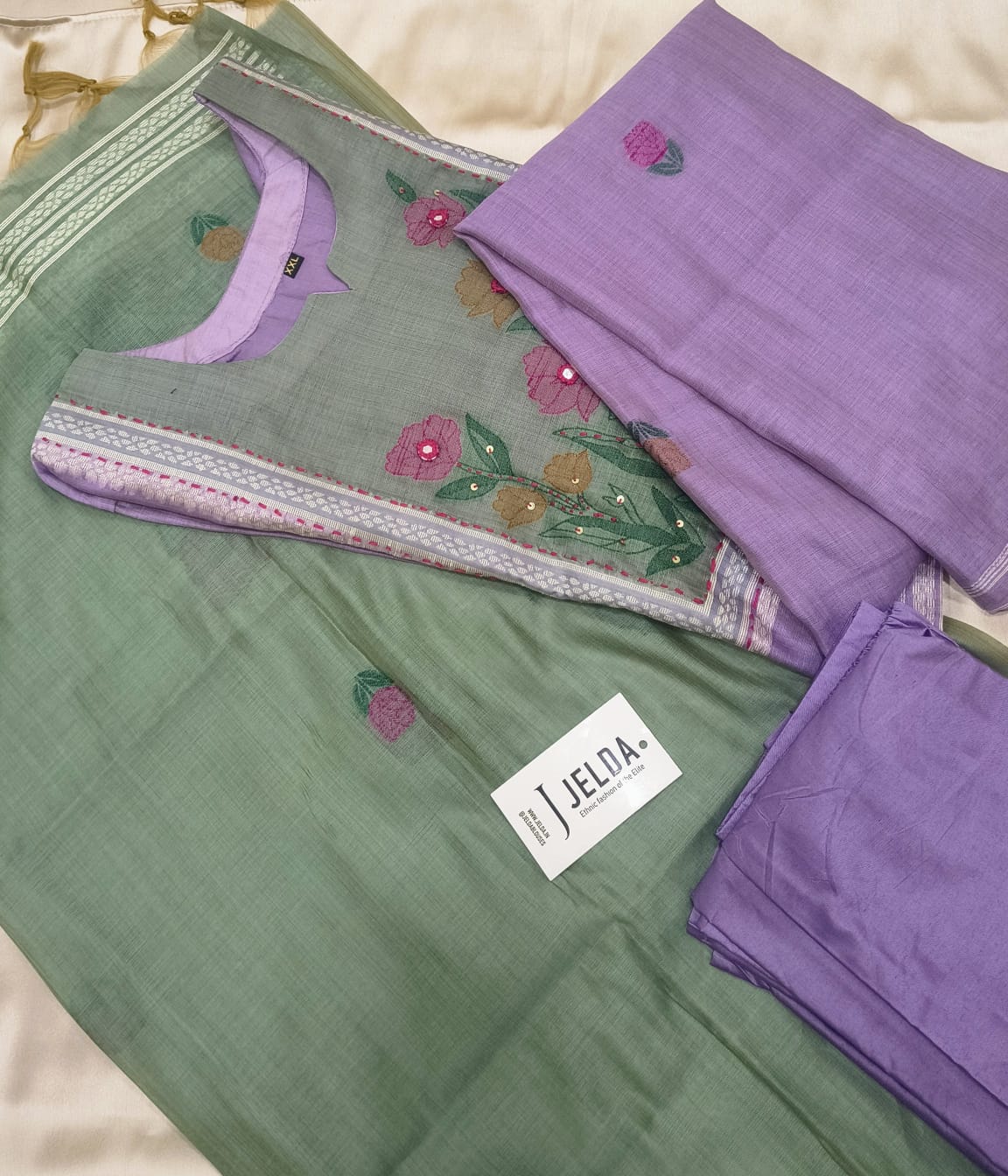Cotton embroidery with lace work salwar suit