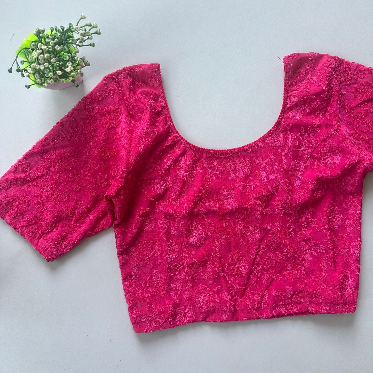 Polyester stretchable with self jacquard design ready made blouse