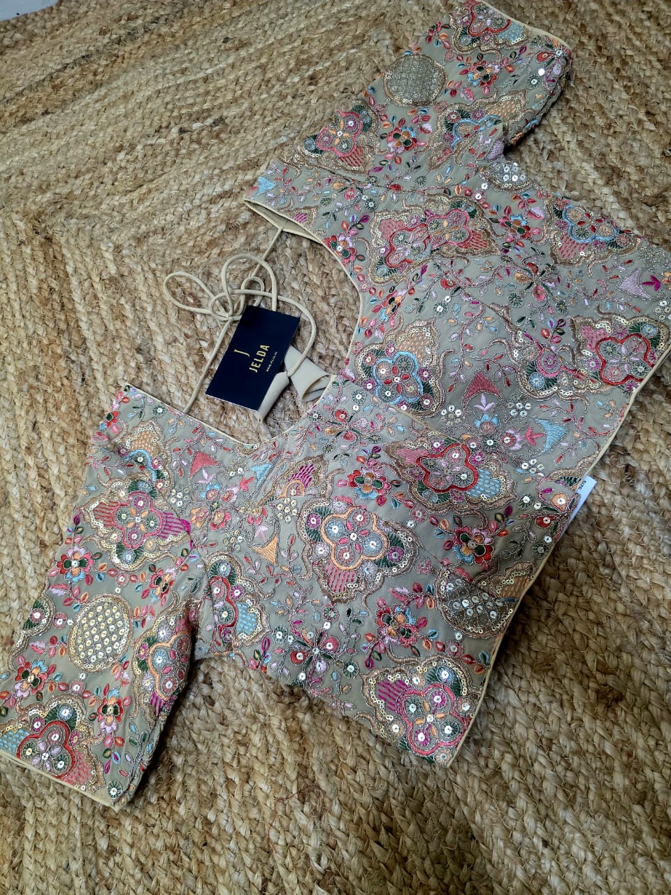 Beautiful Georgette fabric with multi colour embroidery work ready made blouse