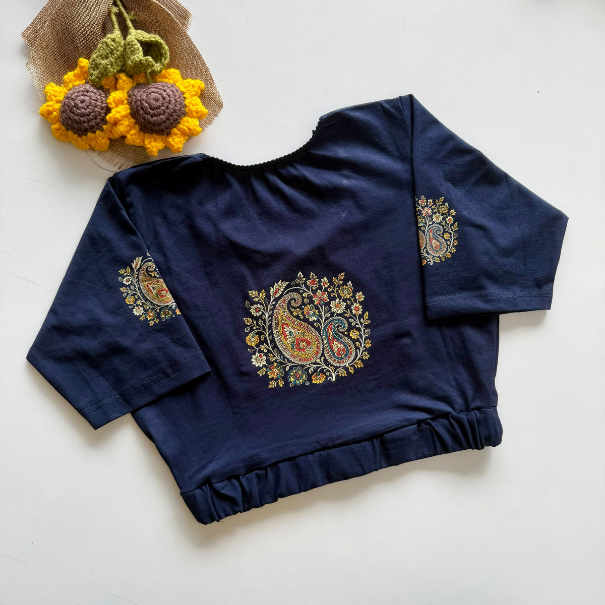 Beautiful block print with elastic ready made blouse