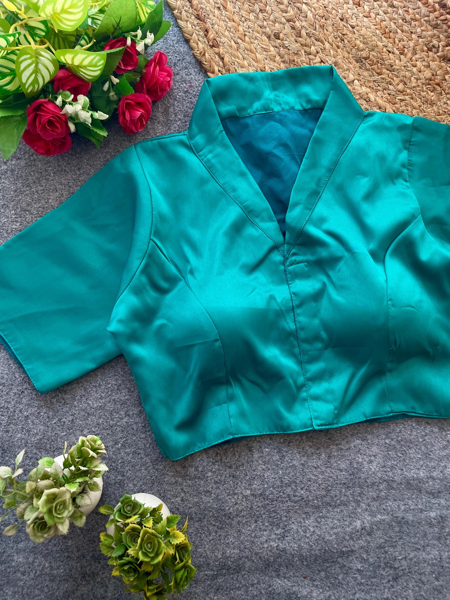 Pure malai satin collar neck ready made blouse