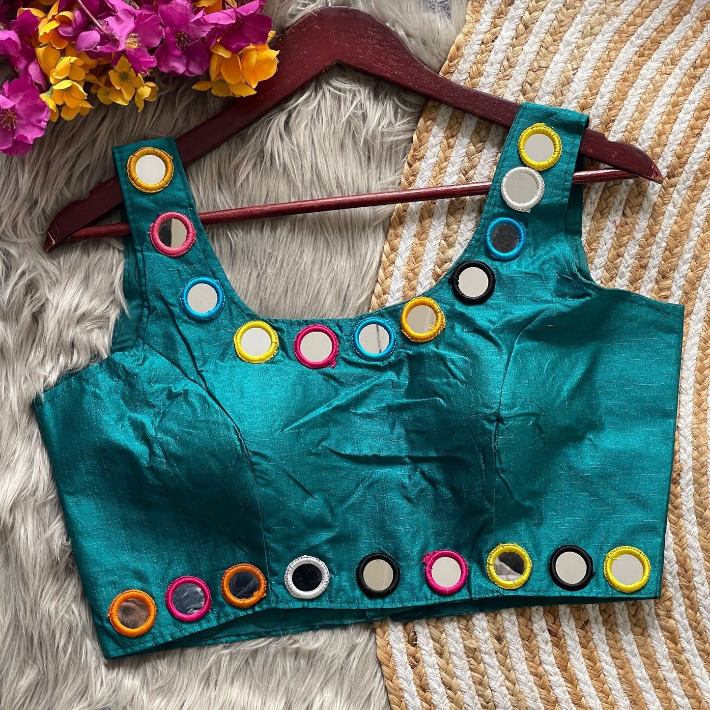 Heavy Real Mirror Work ready made blouse