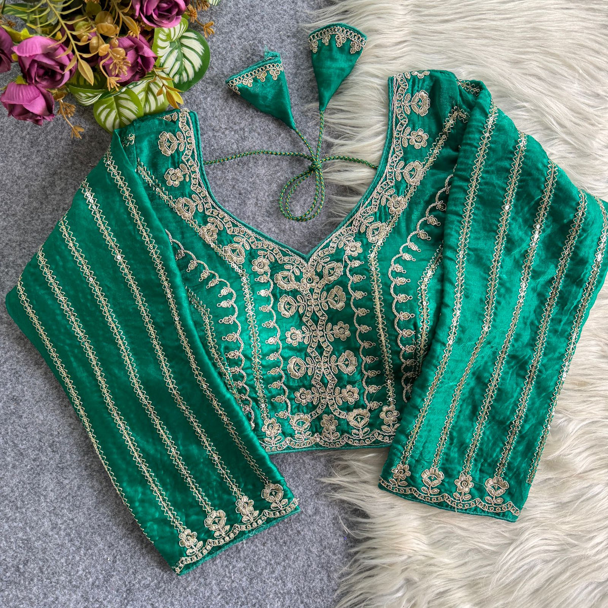 A beauty of golden embroidery work ready made blouse