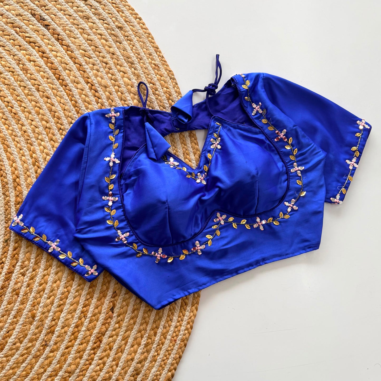 Beautiful handcrafted work with real mirror all over ready made blouse