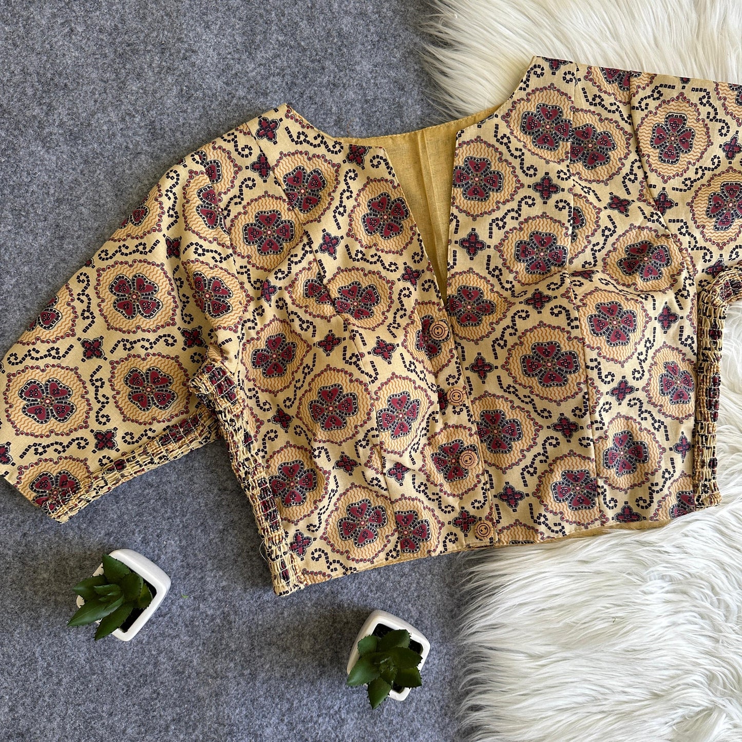 presenting flexi fit Pure Ajrakh Cotton ready made blouse