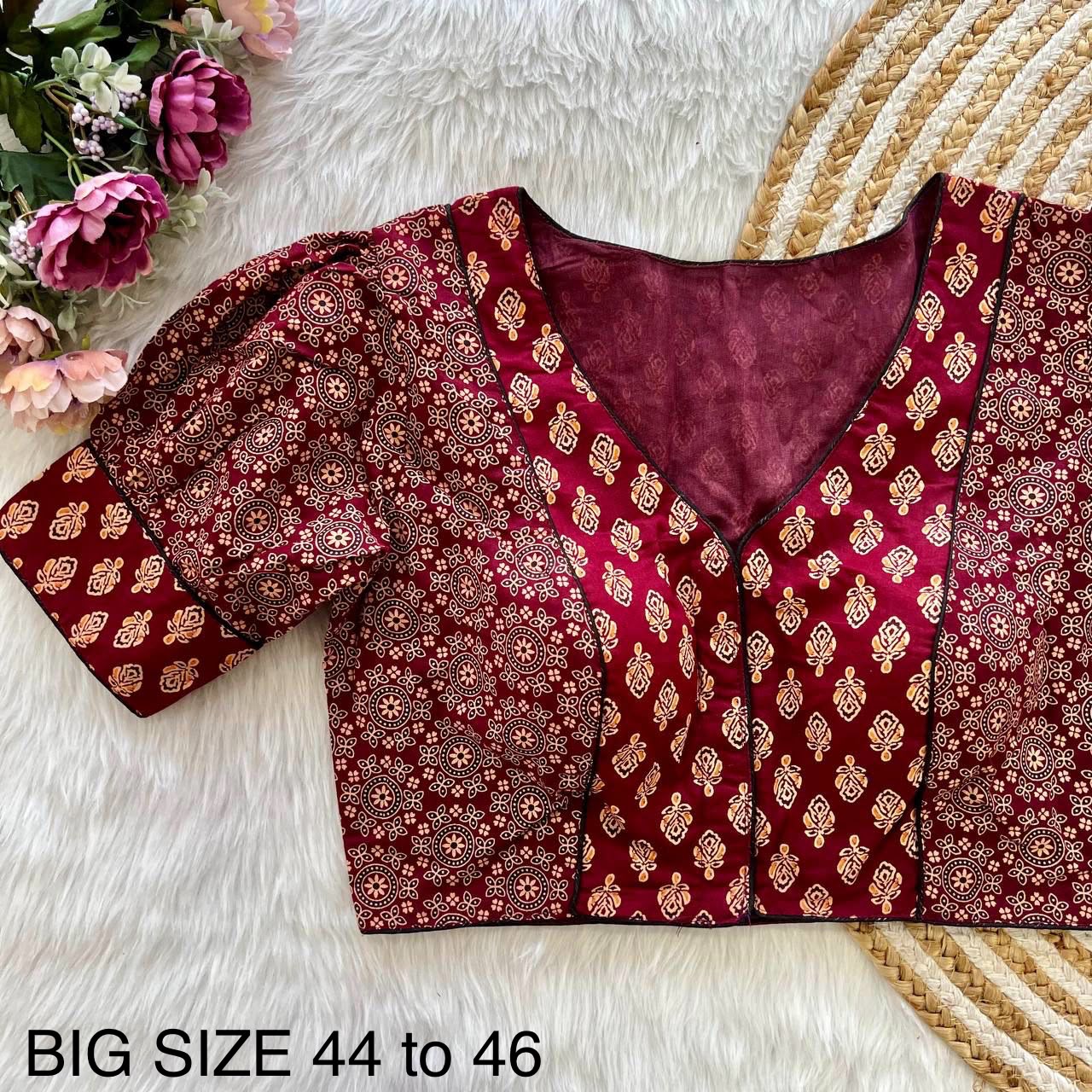 Original ajrakh print cotton ready made blouse