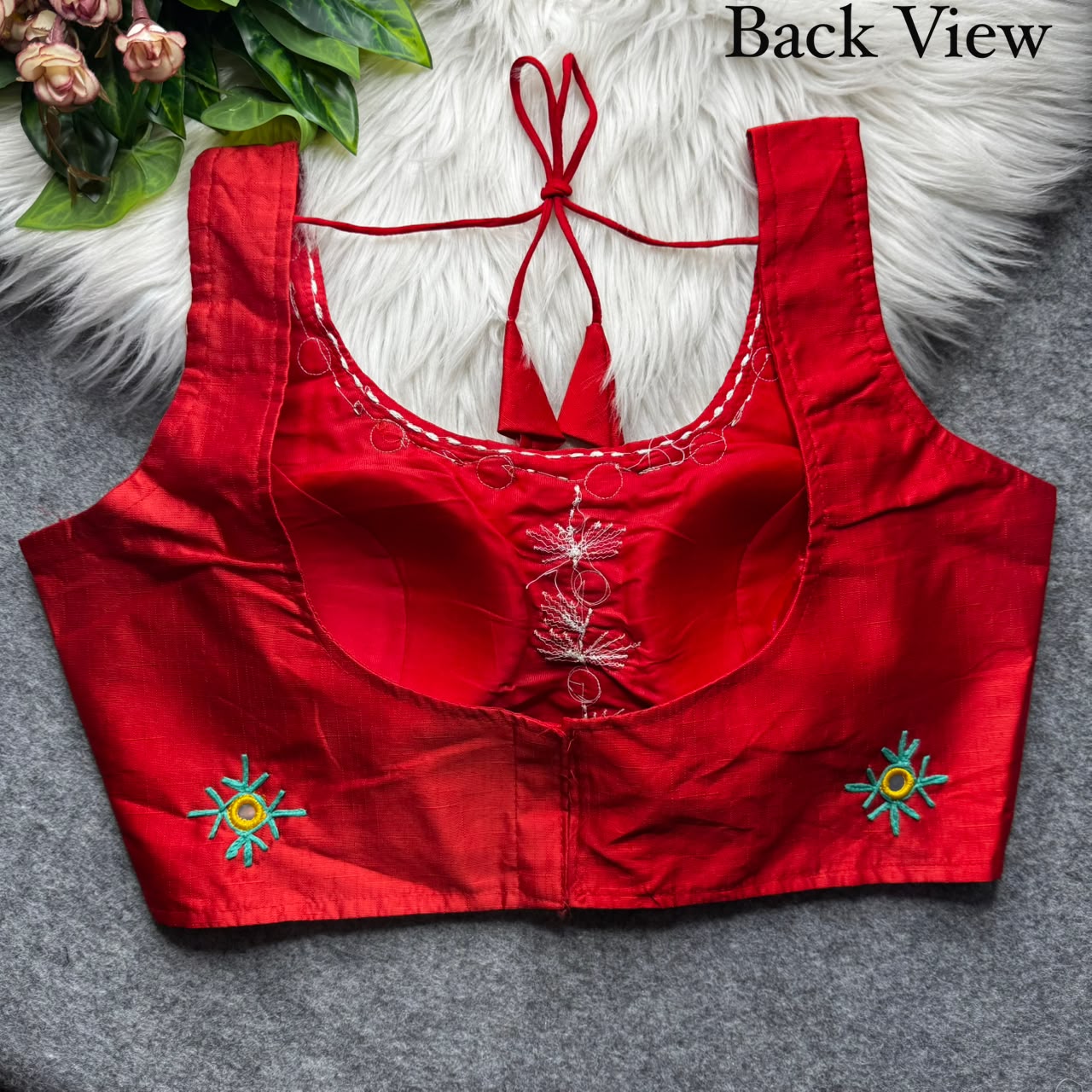 Multi Handwork Thread + Hand Mirror Work ready made blouse
