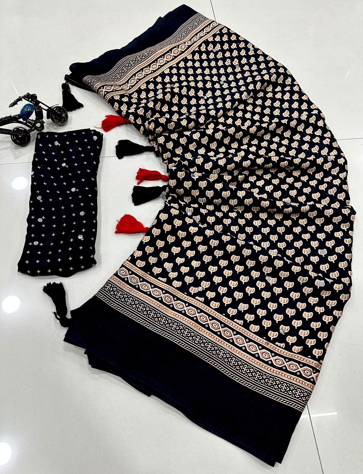 Crep silk satin With original mirror work saree