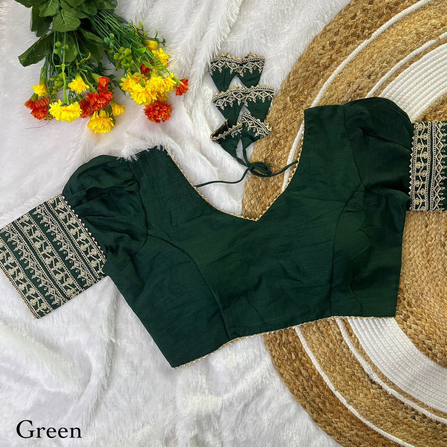 Vichitra silk balloon sleeve ready made blouse