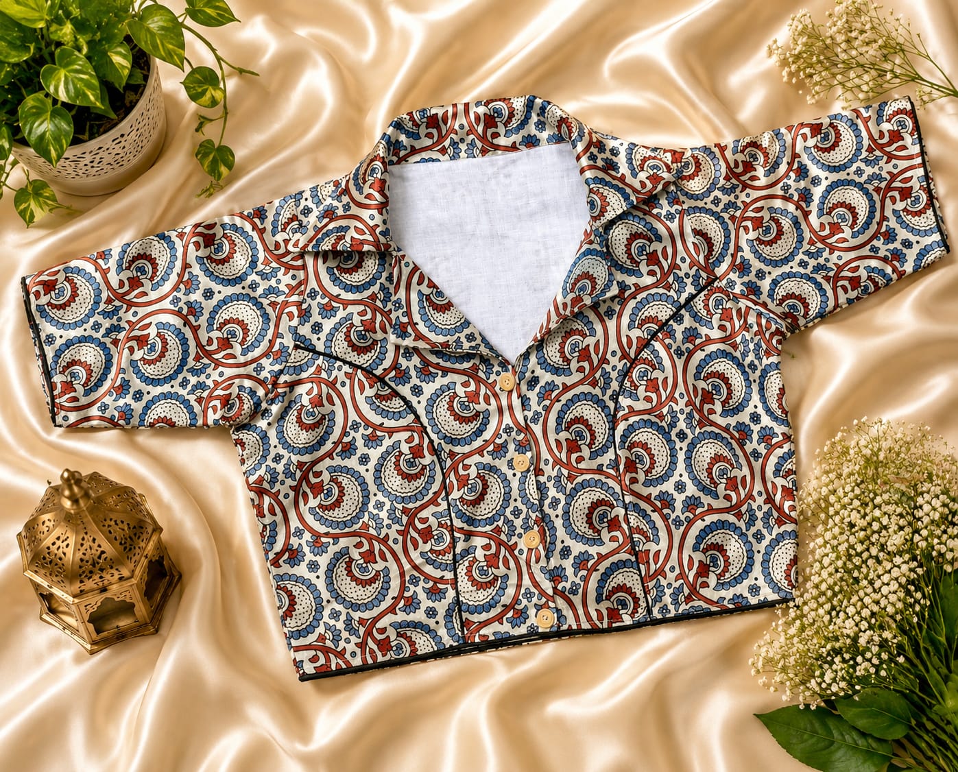 Pure modal silk collar neck ready made blouse