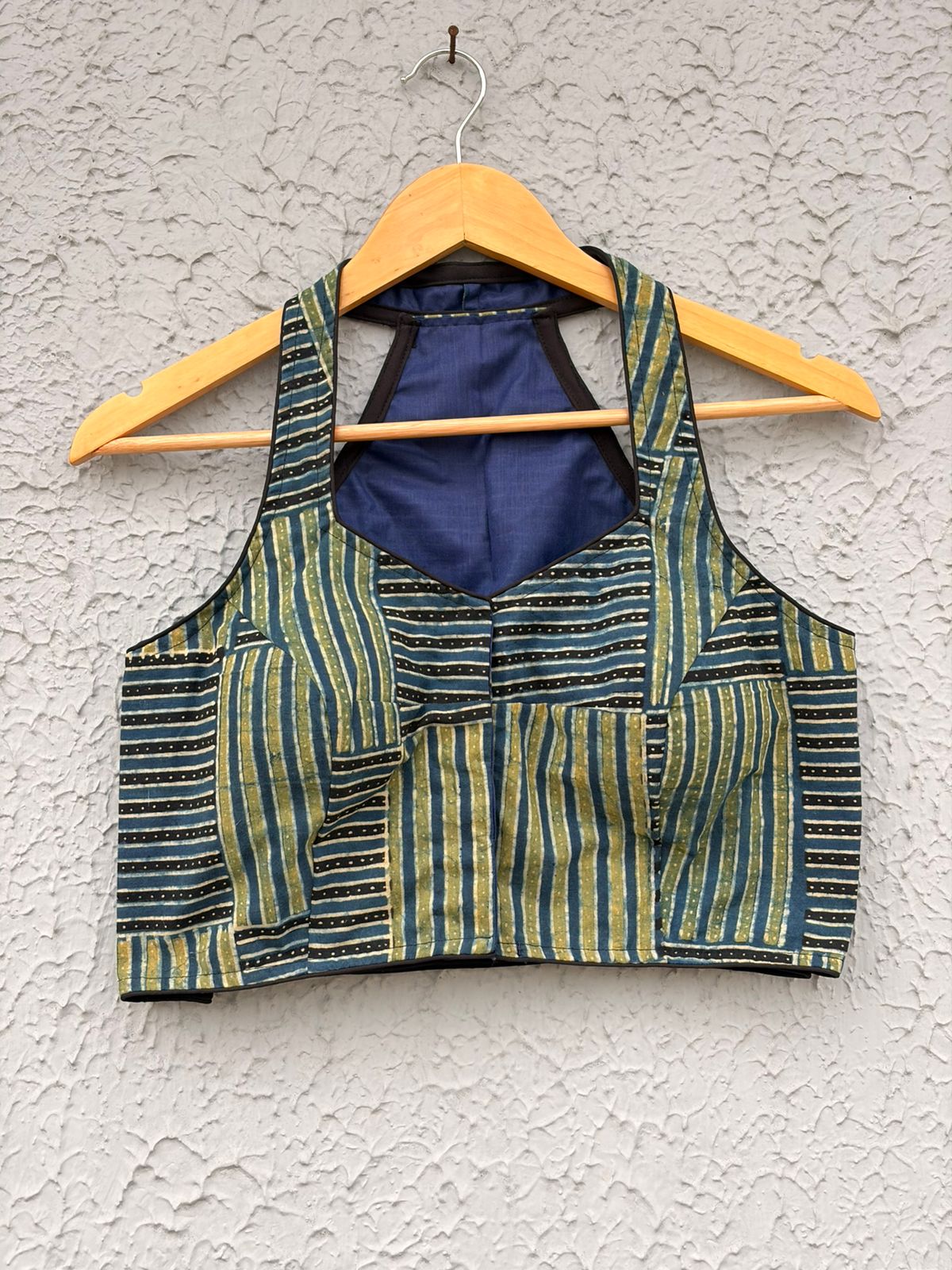 Pure handblock ajrakh halter neck designer blouse