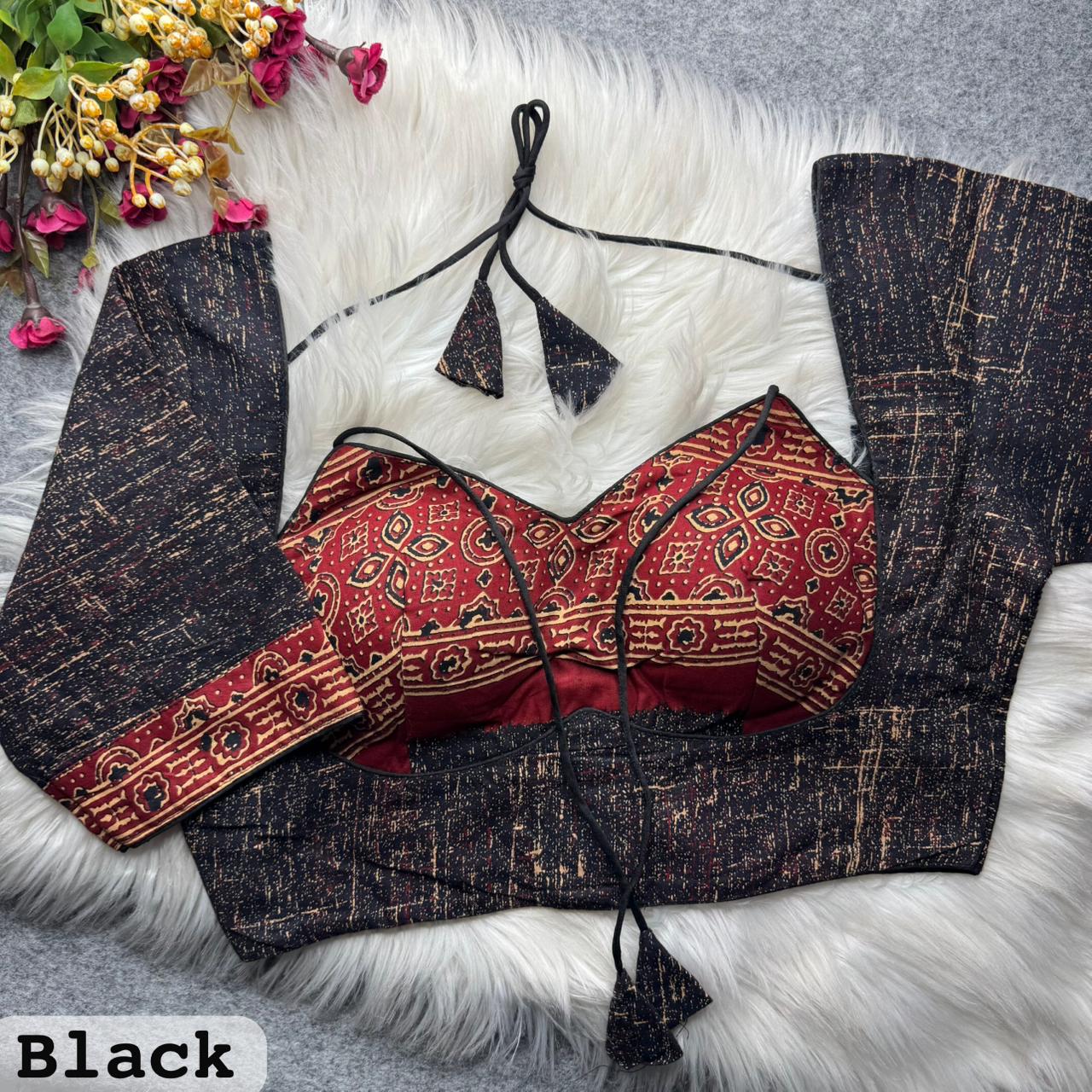 Pure Ajrakh Cotton Masaba Neck ready made blouse