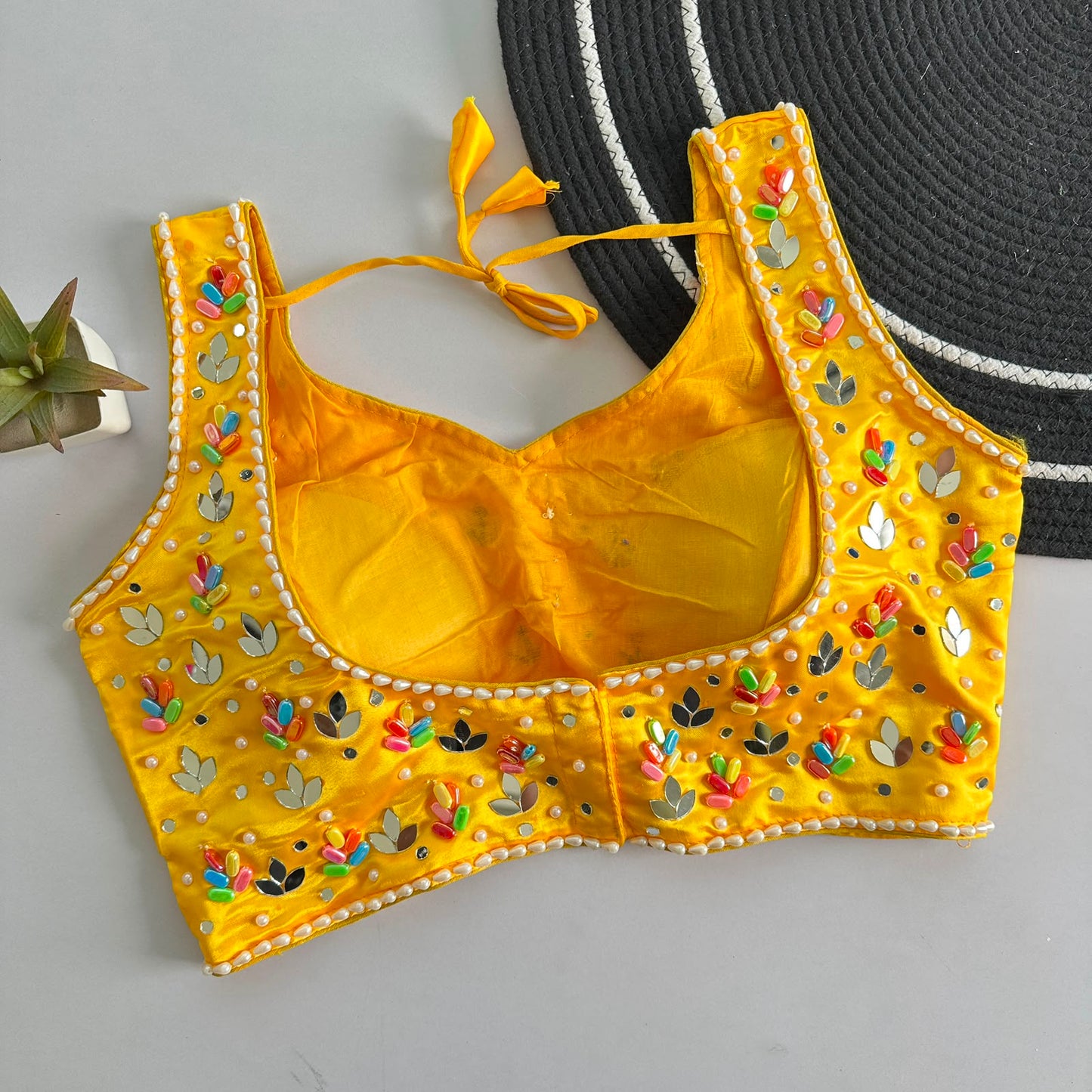 Heavy Real Mirror + Moti work ready made blouse