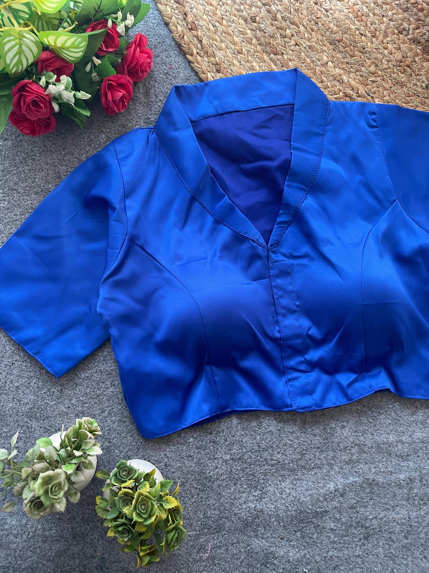 Pure malai satin collar neck ready made blouse
