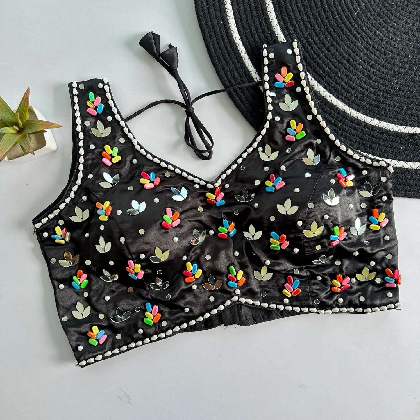 Heavy Real Mirror + Moti work ready made blouse