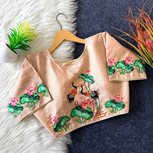 Pure silk fabric with Decent print ready made blouse