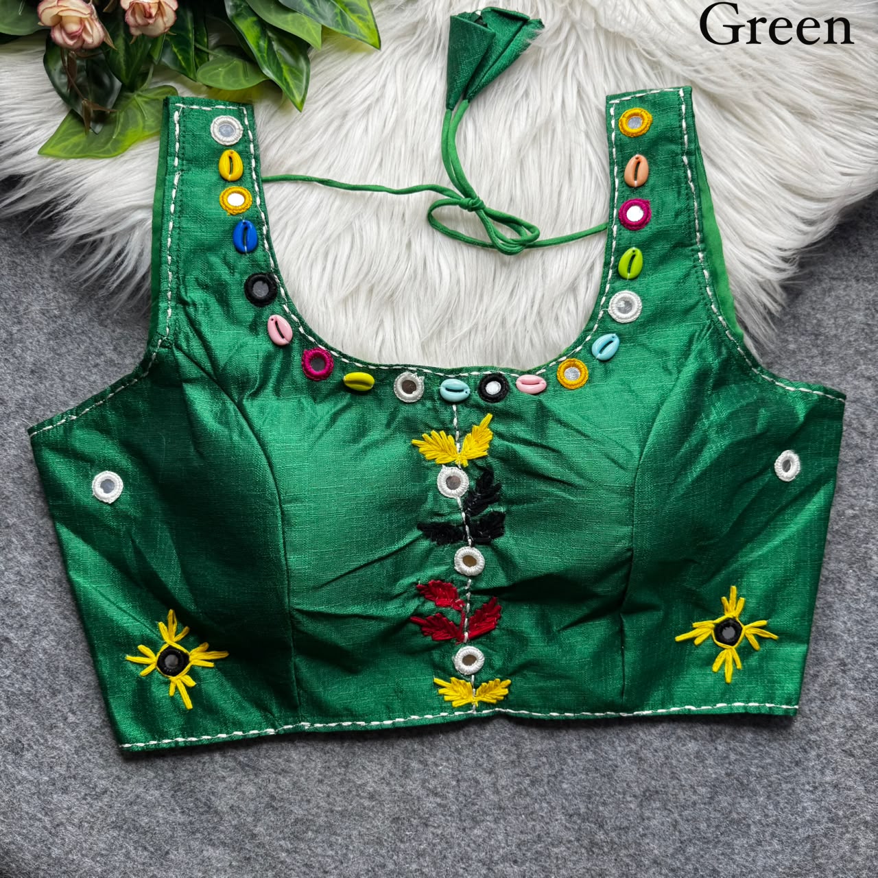 Multi Handwork Thread + Hand Mirror Work ready made blouse