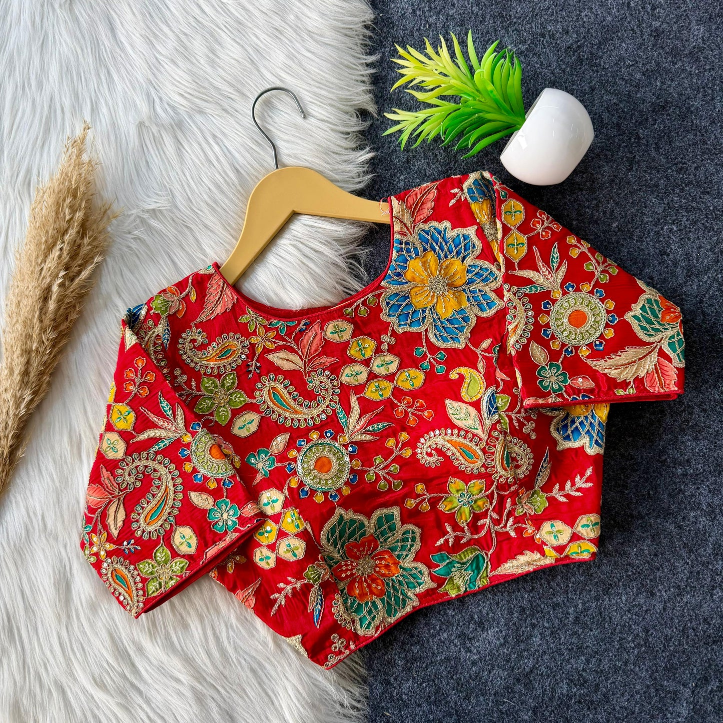 Beautiful flower print print all over blouse with embroidery work all over ready made blouse