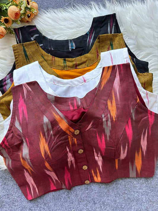 Pure ikkat Cotton sleeveless ready made blouse