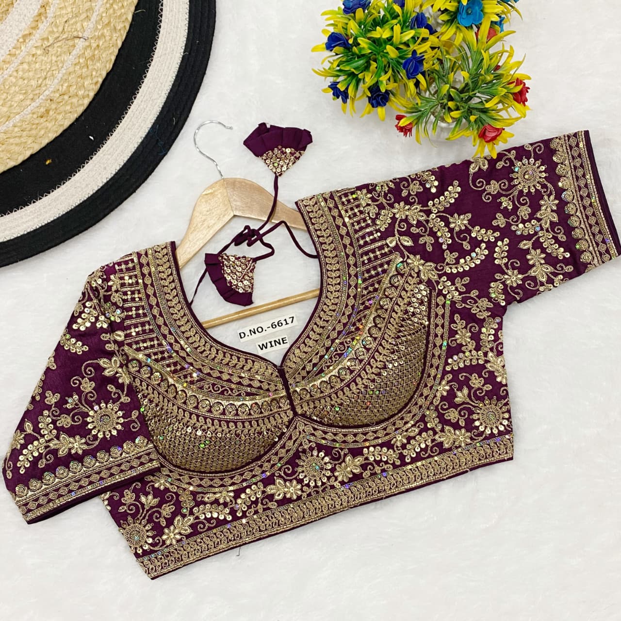Italiyan silk embroidery ready made blouse