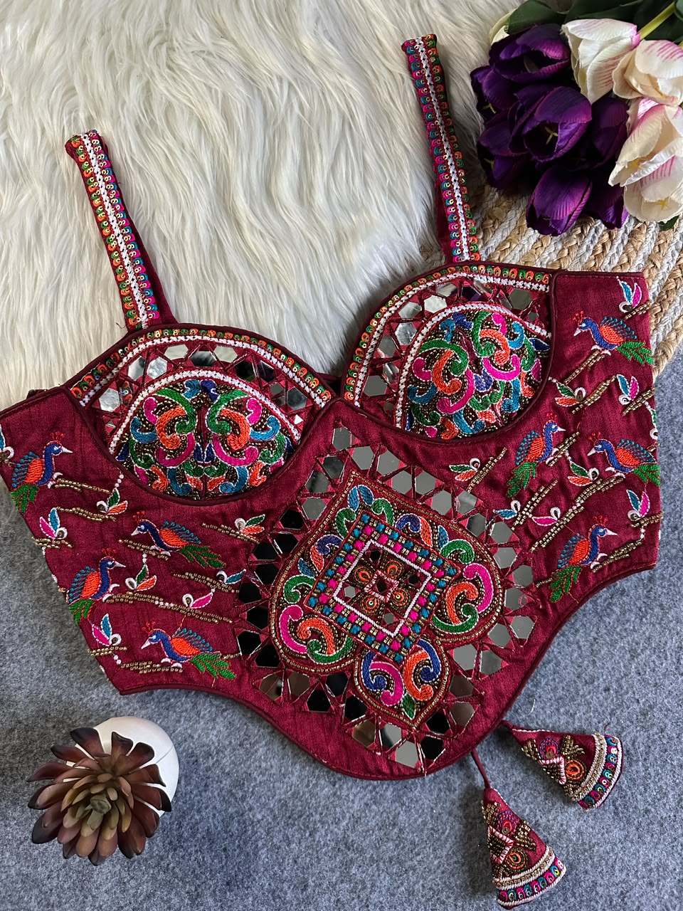 Beautiful handwork original mirror all over ready made blouse