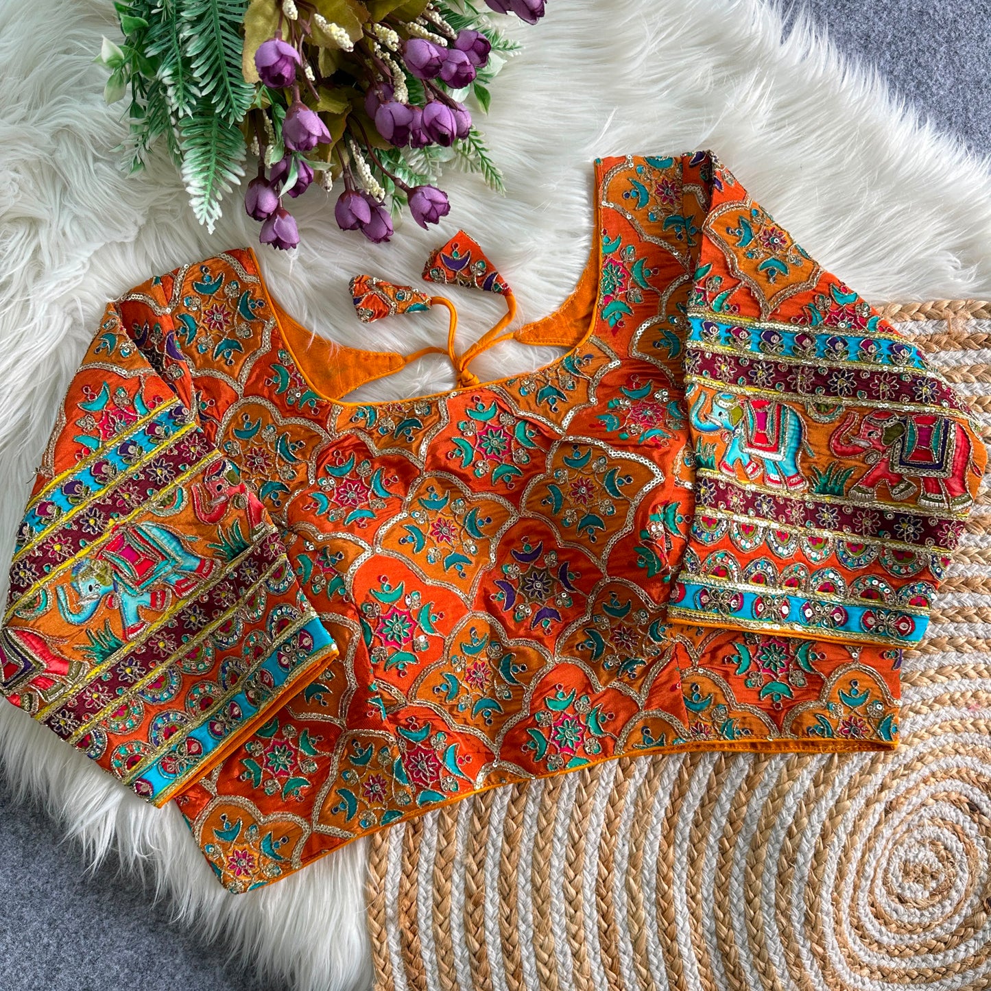 Ethnic presenting chinon heavy silk hit design ready made blouse