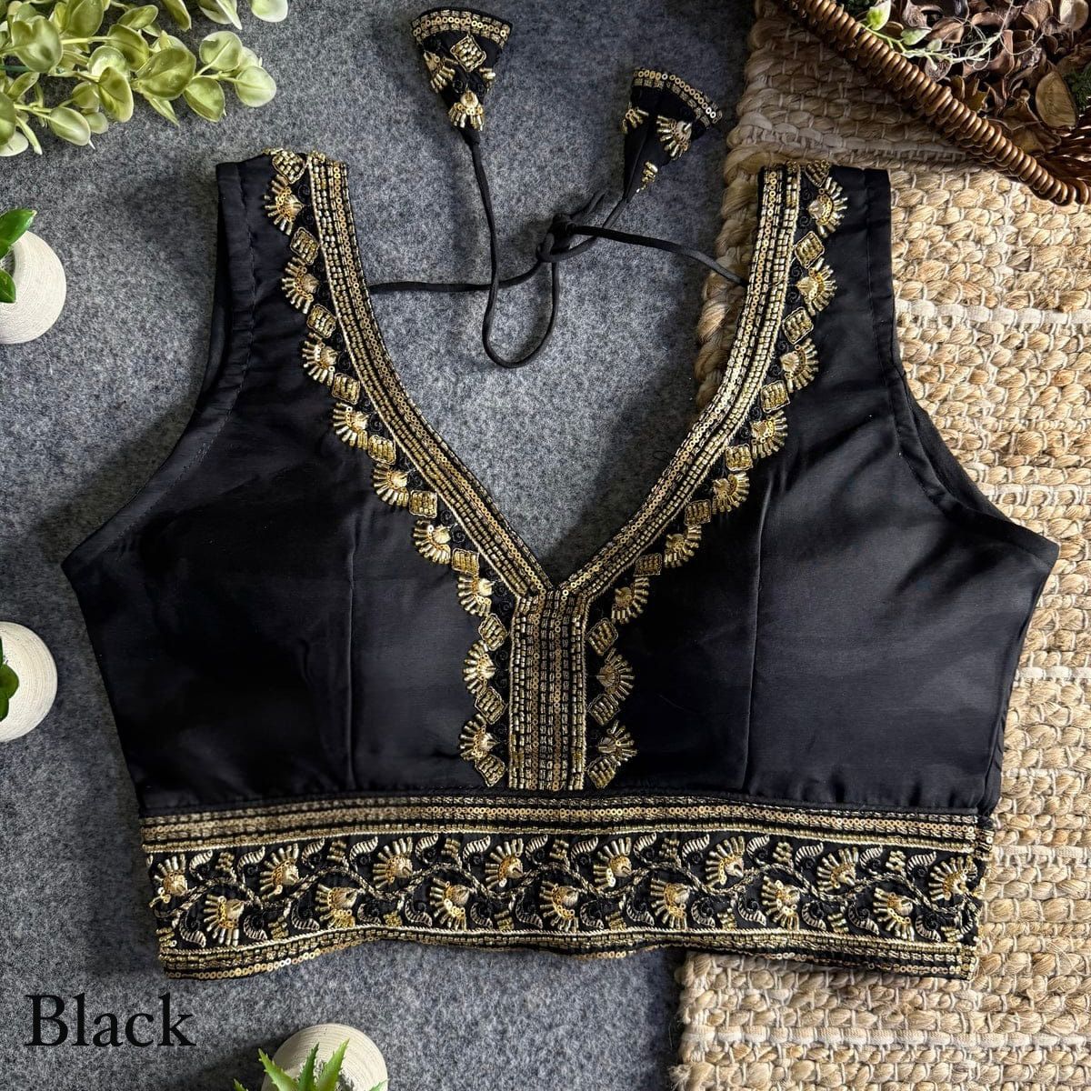 Heavy zari + Codding sequins & Beads Work ready made blouse