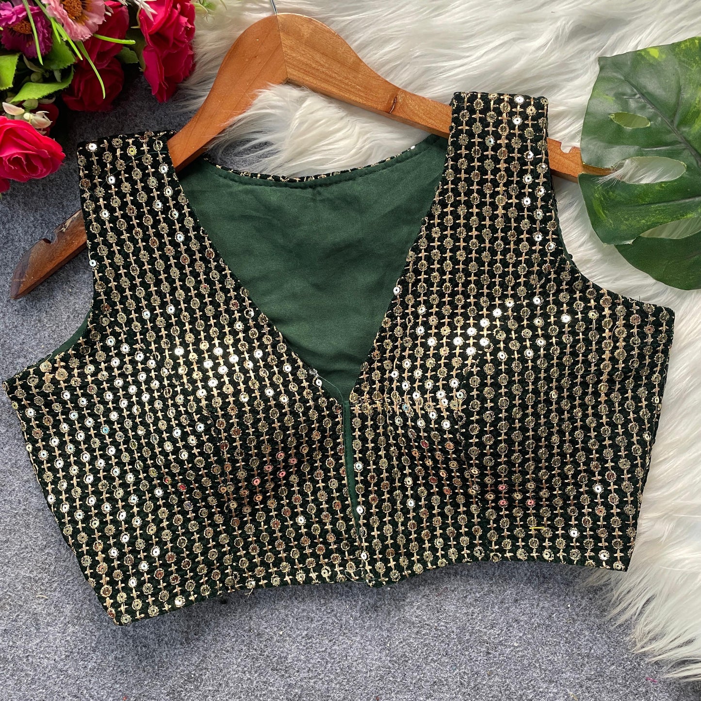 9000 velvet with sequins work ready made blouse