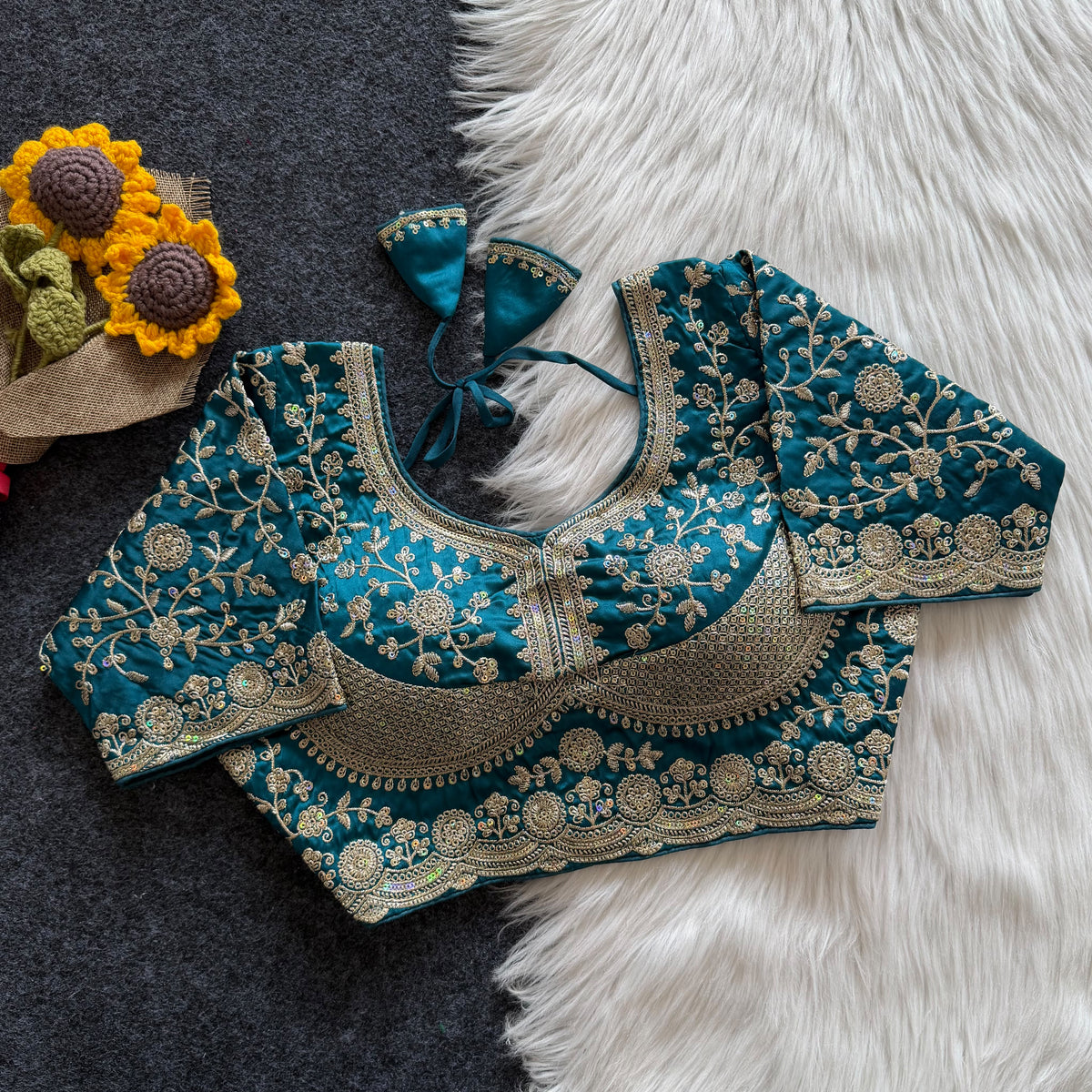 Beautiful embroidery work  all over ready made blouse