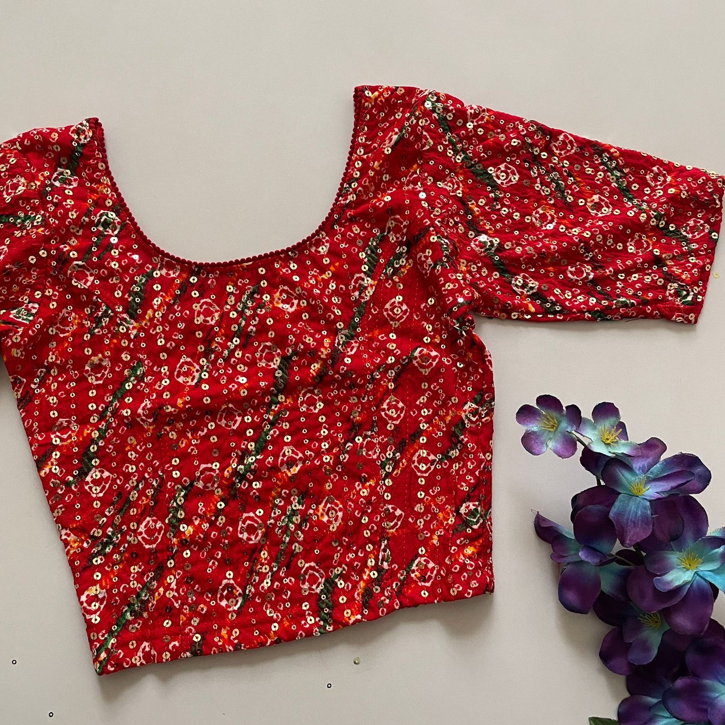 Stretchable crush with foil print ready made blouse