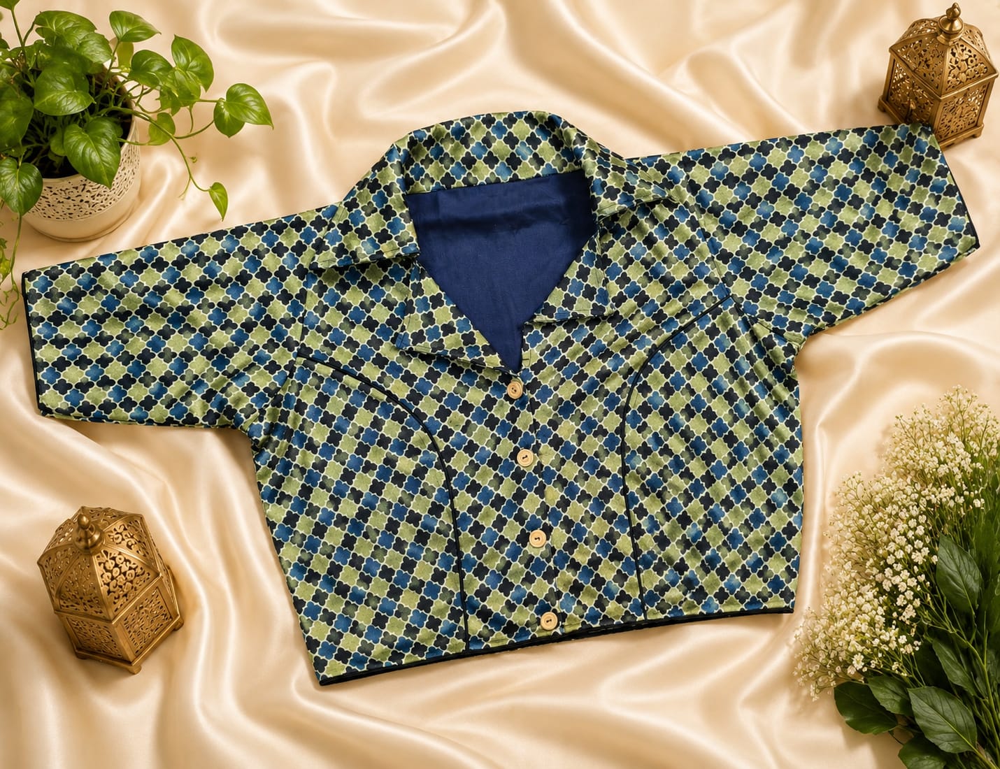 Pure modal silk collar neck ready made blouse