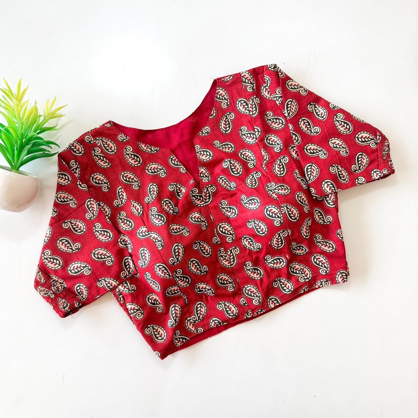 Beautiful hand block print with side elastic ready made blouse