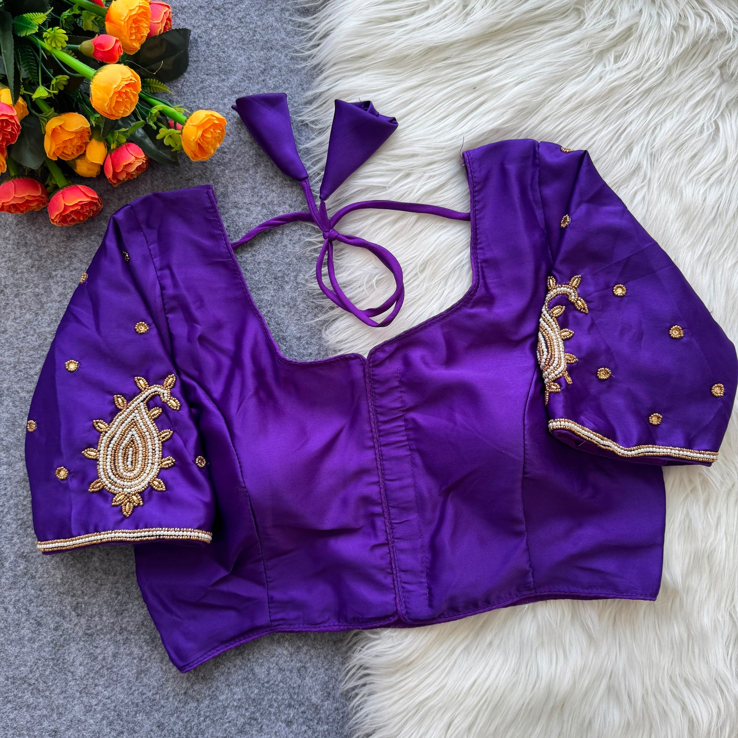Malai satin with hand work ready made blouse