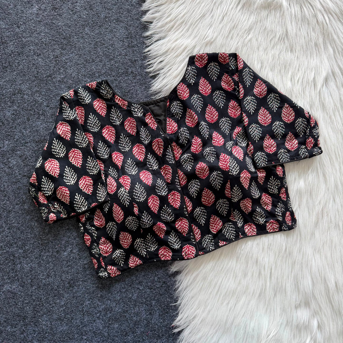 Beautiful hand block print with side elastic ready made blouse