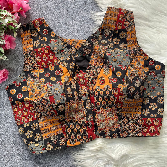 Original ajrakh cotton handloom cotton print ready made blouse