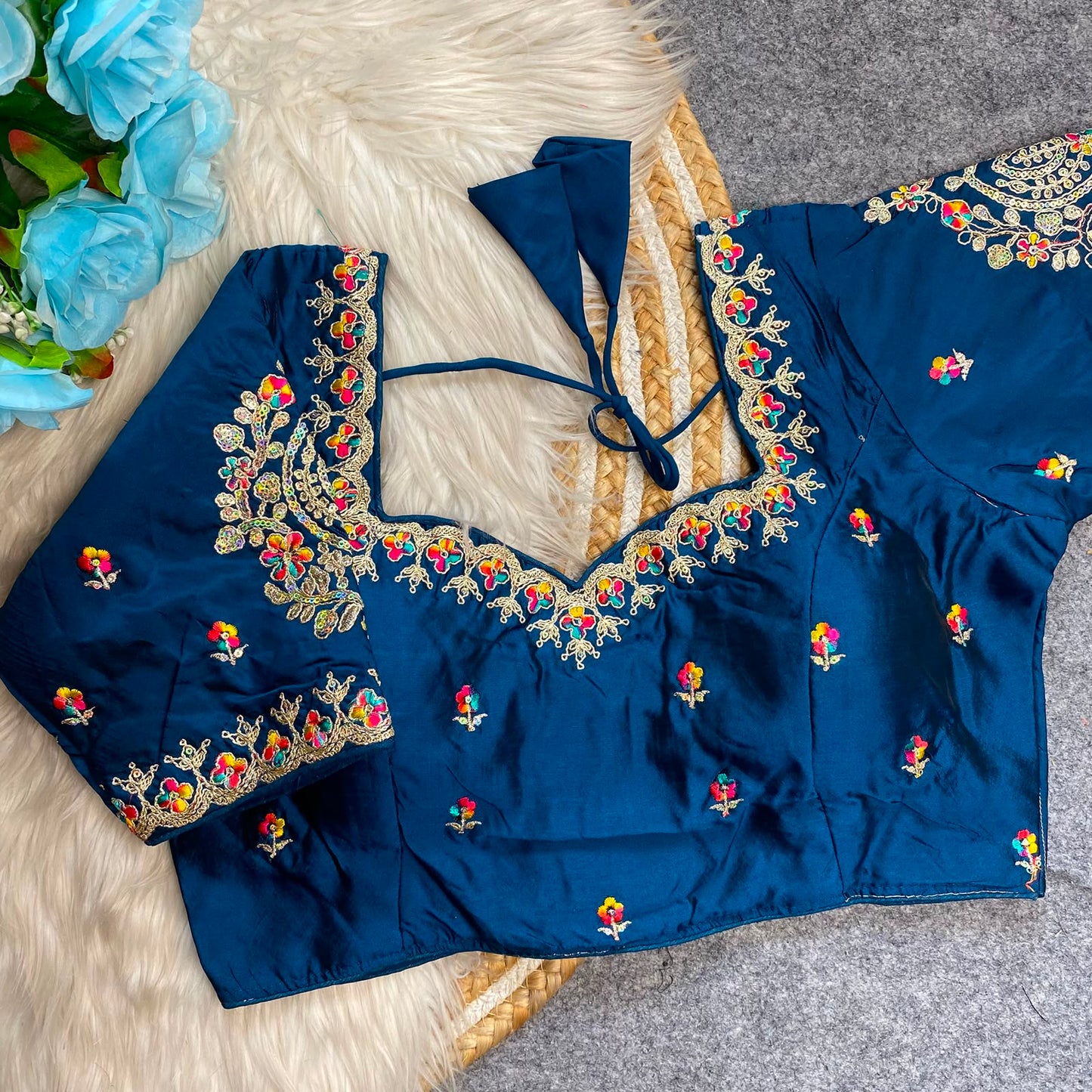 Heavy Embroidery Work ready made blouse