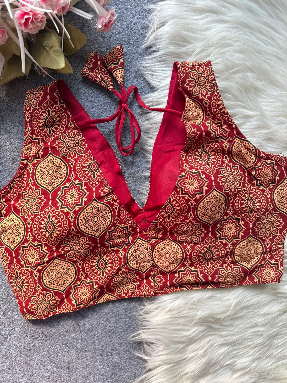 Ajrakh cotton galaxy sleeveless ready made blouse