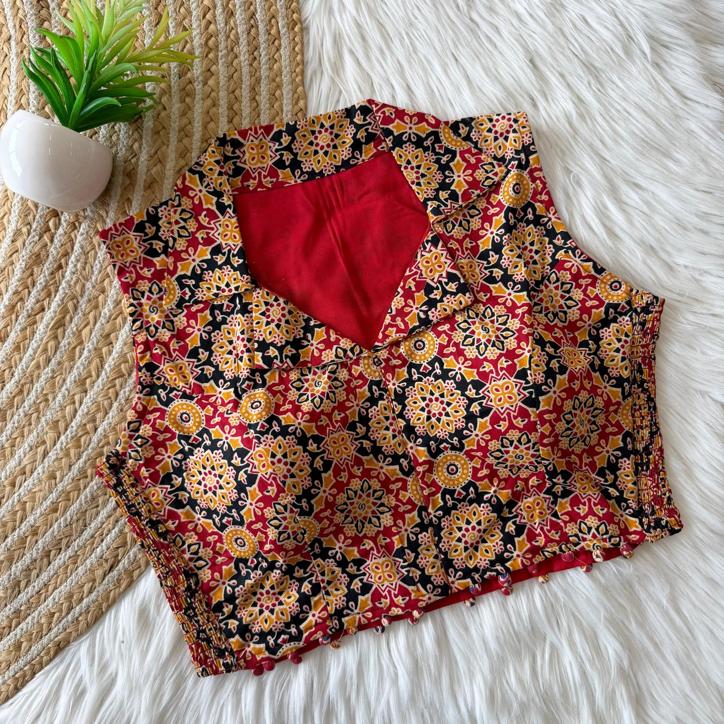 Beautiful hand block print with side elastic ready made blouse