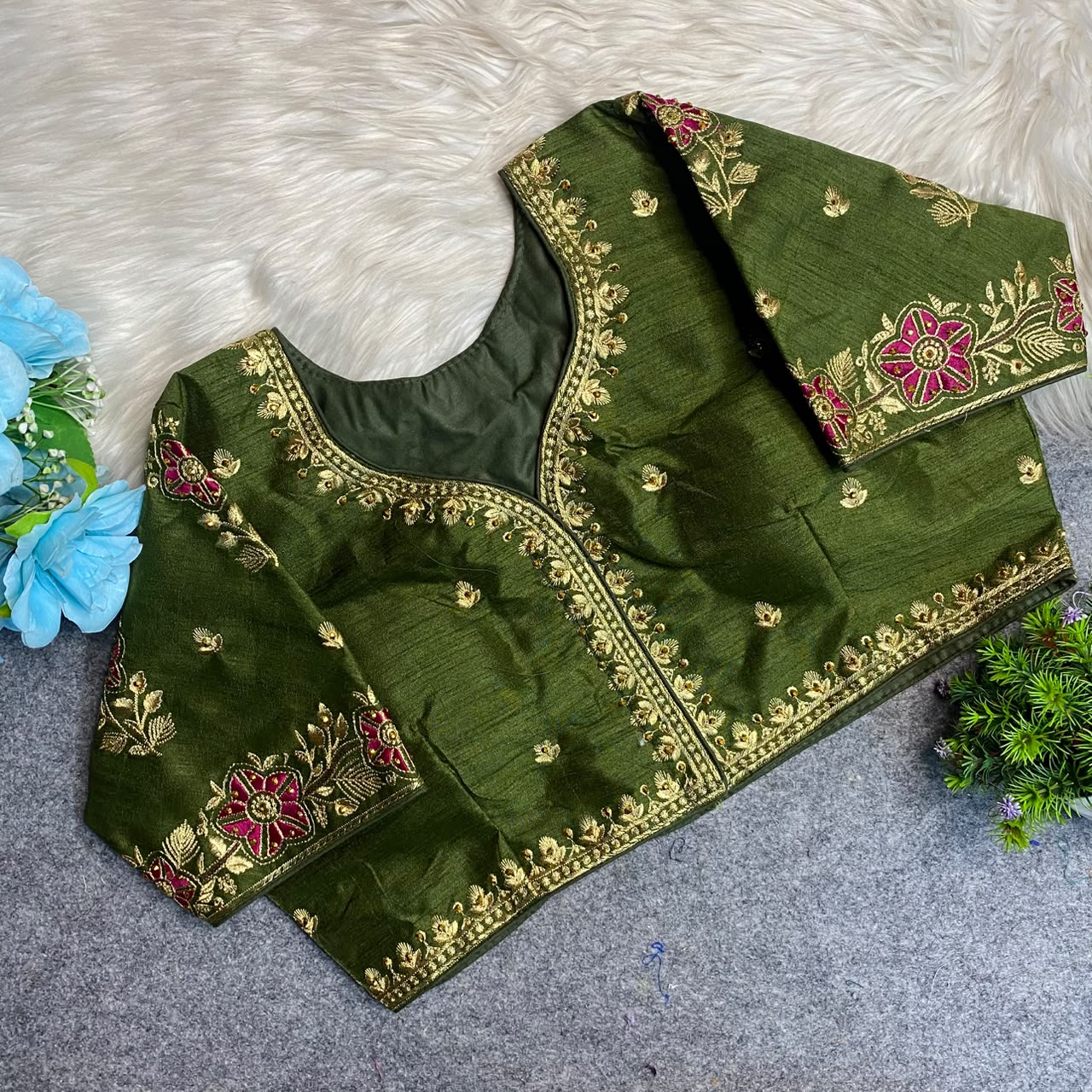 Heavy Embroidery Work ready made blouse